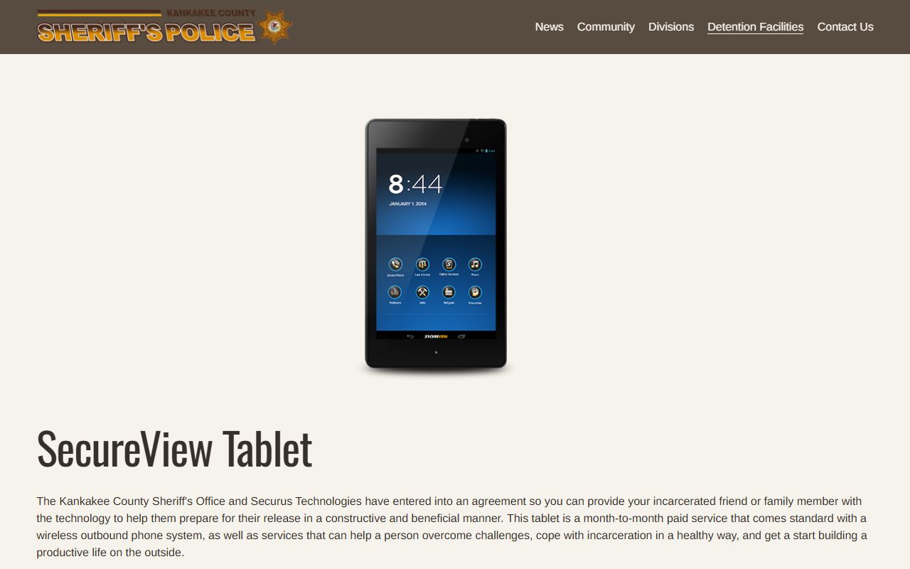 Jerome Combs Detention Center SecureView tablet services for inmates