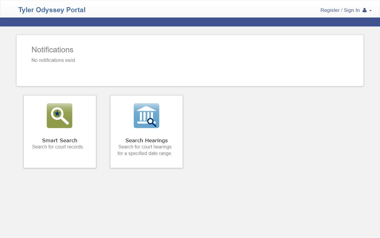 Kankakee County Tyler Odyssey court portal showing Smart Search and Search Hearings for court records after an arrest